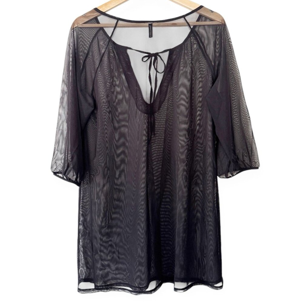 Jantzen Swimwear Black V-Neck Cover Up Sheer Mesh Tunic‎ Beach Swim Pool Vacay
